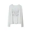 Oufan Camiseta Casual com Estampa de Letras Manga Longa Feminina Outono Inicial Nova Versátil Modeladora Elástica 11455