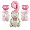 Set de Globos de Osito Mate Lindo con Foil Arcoíris Corazón Número Decoración para Fiesta de Cumpleaños Infantil Globos Arcoíris