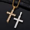 Joyería Europea y Americana Nuevo Hip-Hop Colgante de Cruz Grande Cobre Electrochapado Oro de 18K Zircón Completo Collar para Hombre
