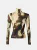 Bestseller transfronterizo europeo y americano: Top base de manga larga con cuello alto y camuflaje degradado Melard, agradable para la piel, elástico, ajustado y que realza la figura
