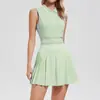 Conjunto Deportivo de Tenis Caijue para Mujer, Top Corto de Polo sin Mangas con Cuello Alto, Conjunto de Dos Piezas con Falda Plisada Rayada para Exteriores