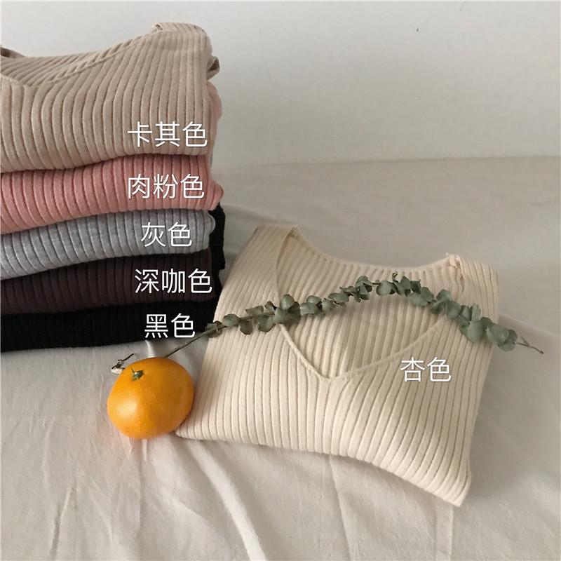 帮手描述图：v领针织衫女秋装2020新款洋气百搭性感打底衫内