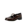 Designer Redondo Buraco Rebite Cruz Plissado Couro de Vaca Mary Jane 2024 Outono Grosso Salto Baixo Biqueira Quadrada Sapatos de Couro