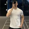 Camisa Polo de Color Sólido Cuello en V Manga Corta Tejido de Punto para Hombre Verano Nueva Camiseta de Negocios Moderna Ajuste Delgado Top Casual Versátil