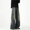 Pantalones vaqueros de hombre con efecto ondulado de agua, nueva colección otoño 2026, pantalones rectos estilo americano, pantalones largos de pierna ancha de corte holgado de moda