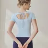Roupa de Yoga para Mulheres 2026 Novo Estilo Camiseta de Manga Curta com Bojos para Esportes ao Ar Livre Pilates Treinamento Roupa Fitness Top