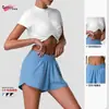 Pantalones cortos de bolsillo para deportes de running, ropa de tenis para mujer, top casual transpirable de manga corta, conjunto de fitness, en stock transfronterizo