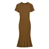 Vestido de cola de pez de manga corta con cuello redondo estilo Kardashian para mujer, verano, chica hot, ajustado, elástico, delgado, largo