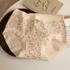 Calcinha Feminina Floral 100% Algodão Antibacteriana Cintura Média 2025 Nova Retro Renda Floral Gancho Estendido