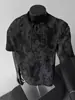 Camiseta Masculina de Veludo Tie-Dye com Decote V de Manga Curta Verão Sensação de Alto Padrão T-shirt Bonita para Pessoas Fortes Senso de Design Loose Casual Manga Meia