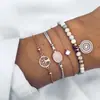 Set de joyería transfronterizo europeo y americano con piezas redondas incrustadas de diamantes, pulsera geométrica hecha a mano con cuentas Árbol de la Vida personalizada, set de cuatro piezas