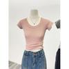 Top de Verano para Mujer con Cuello en U, Elástico Acanalado, Ajustado, de Manga Corta, con Hombro Derecho Descubierto, Fino, Ropa de Trabajo, Elegante, Estilo Coreano, Camiseta Blanca