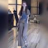 Conjunto de Roupa de Verão Coreano: Conjunto de Duas Peças com T-shirt de Manga Curta Jeans Spliced Único e Calças de Pernas Largas para Mulheres