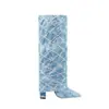 Botas de Vaquero de Tacón Grueso, Mangas de Tubo para Pantalón Punta Puntiaguda, Botas de Moda Europeas y Americanas Color Azul Oscuro para Mujer, Vaquero Sexy Clásico Adulto