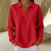 Outono de 2026 Nova Moda Feminina Europeia e Americana Cor Sólida Gola V Camisa Blusa Casual para o Trabalho Camisa Solta