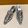 Punta Puntiaguda Charol Tacón Grueso Tacón Medio Punta Fina Medias Zapatillas Verano Ropa Exterior Zapatos de Tacón Alto Mules Sandalias Zapatos para Mujer Suela Gruesa Tacón Medio