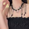 Collar con borla de cuerda de cuero serie punk tierra de desecho cadena de clavícula anillo de remache chica hot oscura accesorios femeninos