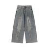 Estilo Americano Retro Tendencia Marca Estrella Olla Bordada Jeans Hombres y Mujeres Oversize Casual Rectos Pierna Ancha Pantalones