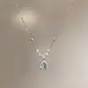 Colar de Zircônia Gota d'Água Azul Marinho para Mulheres, Exquisito Acessório de Colar Estilo Nicho de Luxo Leve de Alta Qualidade