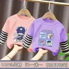 Camiseta de manga larga para niño, nuevo modelo primavera y otoño 2026, top estiloso para niños, camiseta base de moda de imitación de dos piezas para niños mayores