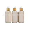 Botella de Plástico Ecológico con Popote para Gel Antibacterial 250ml 500ml Bomba de Madera de Bambú Botella de Cosmético Champú Gel de Ducha