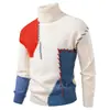 Otoño Invierno 2026 Nuevo Suéter de Punto de Cuello Alto para Hombre Moda Juvenil Bloque de Color Suéter Cálido Capa Base