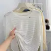 Camiseta de Manga Larga Transparente de Punto de Lino de Bambú para Mujer, Blusa de Verano, Estilo Holgado Perezoso, Top de Color Liso Suave
