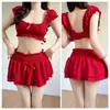 [Estilo Coreano] Conjunto de Biquíni Duas Peças Quente e Sexy Feminino para Meninas com Seios Pequenos, Traje de Banho de Três Peças para Fontes Termais e Férias