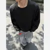 Sudadera texturizada de cuello redondo para hombre y mujer, corte holgado, peso pesado, patchwork estilo americano, color liso moderno, nueva prenda de manga larga para otoño e invierno