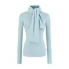 Camiseta de Manga Larga con Bufanda Extraíble Sexy Cepillada para Chica Caliente, Cintura Delgada para Mujer, Aspecto Adelgazante, Camiseta Básica, Top Corto, Moderno