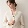 Cárdigan de Cachemir Azul y Verde para Mujer Otoño/Invierno 2026 Suéter de Punto Trenzado con Cuello en V Ropa Exterior Suéter Cardigan Espesado
