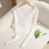 Primavera y Verano Nuevo Chal Delgado para Usar Ropa de Protección Solar de Manga Larga Corta Chaqueta con Cierre de Un Botón Cárdigan de Punto para Mujer