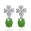 Aretes Vintage de Esmeralda de Cuatro Hojas Flores de la Suerte con Aretes de Jaspe Verde Esmeralda Aretes