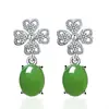 Aretes Vintage de Esmeralda de Cuatro Hojas Flores de la Suerte con Aretes de Jaspe Verde Esmeralda Aretes