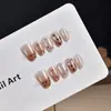 Nuevas calcomanías para uñas con estampado de leopardo para otoño/invierno, pegatinas para uñas cortas de forma ovalada, uñas postizas prefabricadas con efecto ojo de gato engrosadas, al por mayor