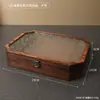 Caixa de Armazenamento de Madeira com Flor de Begônia Vintage e Fechadura, Caixa de Joias de Madeira Maciça, Caixa de Armazenamento Diversos para Desktop Estilo Chinês, Recipiente de Armazenamento Vazio