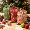 Bestseller transfronterizo: Bolsa grande de Navidad con estampado dorado y cordón, bolsa de regalo de arpillera, bolsa de regalo para dulces de Navidad, bolsa de regalo hecha a medida