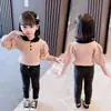 Roupas Infantis de Primavera 2024 Nova Coleção Primavera e Outono Tops Pulôver Personalizados Camisetas Básicas Moda Bebê Meninas Roupas Infantis de Tricô
