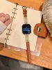 Lujo Retro Diamante Metal y Correa de Cuero Adecuada para Apple Watch iWatch Décima Segunda Generación 11/10