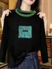 Camiseta de Manga Larga Versátil de Moda Nueva para Mujer 2026 con Cuello y Puños de Algodón Puro en Colores Contrastantes, Adecuada para Primavera y Otoño