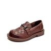 Shanghai Jiejie Retro Casual Muñeca Zapatos de Dedo Gordo para Mujer Capa Superior Piel Vacuna Hebilla Metálica Decorativa Zapatos de Una Capa Tejidos a Mano