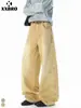 Muxi Ropa Estilo Retro Americano Lavado Vintage Versátil Pantalones de Pierna Recta Sueltos Pantalones de Trabajo Jeans de Calle para Hombre