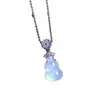 Collar de Ágata Jade con Colgante de Calcedonia Alta Hielo Estilo Chino Nuevo con Baño de Plata y Exquisita Forma de Calabaza
