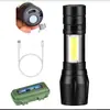 Linterna LED de luz fuerte linterna de emergencia de plástico recargable por USB iluminación exterior con luz lateral linterna mini con zoom