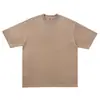 Camiseta de algodão de peso pesado 270g com lavagem e efeito desgastado, manga curta, com processo de tingimento de padrão azul, top unissex estilo retro americano com gola redonda