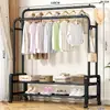 Simple Estante de Pie para Secar Ropa para Uso Doméstico, Perchero de Pie para Dormitorio, Perchero Móvil de Doble Capa, Estante de Pie para Secar en Balcón