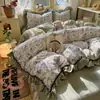 Nuevo Juego de Cama de Cuatro Piezas de Gasa Arrugada de Encaje Estilo Coreano Versión Ab para Camas de Dormitorio Individuales y Dobles