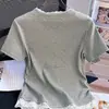 Camiseta de Manga Corta con Parches de Encaje Falsos de Dos Piezas y Cuello en V para Mujer, Nueva Tendencia Popular de Verano 2025, Top Corto Ajustado