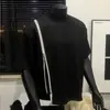 Verão Novo Estilo Zíper Contraste Fenda Design Gola Redonda Camiseta Masculina Manga Curta Verão Top Manga Curta Tendência