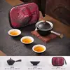 Infusor de Chá para Preguiçosos em Cerâmica Barro Preto Conjunto Automático de Chá Conjunto Pequeno Pote Portátil de Viagem com Alça Lateral Bandeja de Chá Chá Gongfu